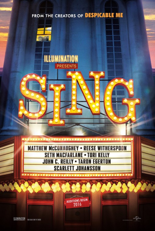 Sing (2016) original theatrical movie poster - Advance