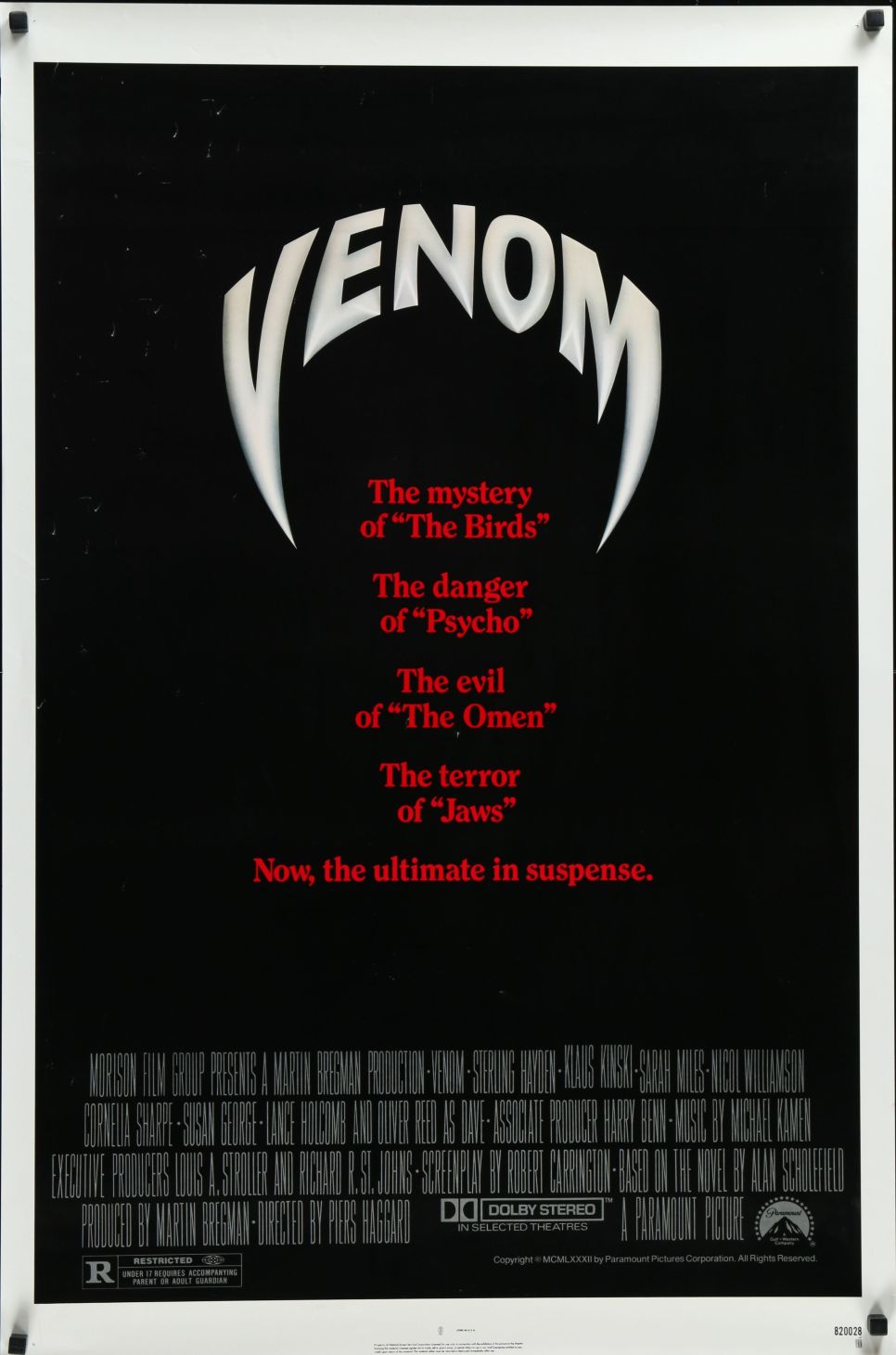 Venom (1981) original theatrical movie poster - Final