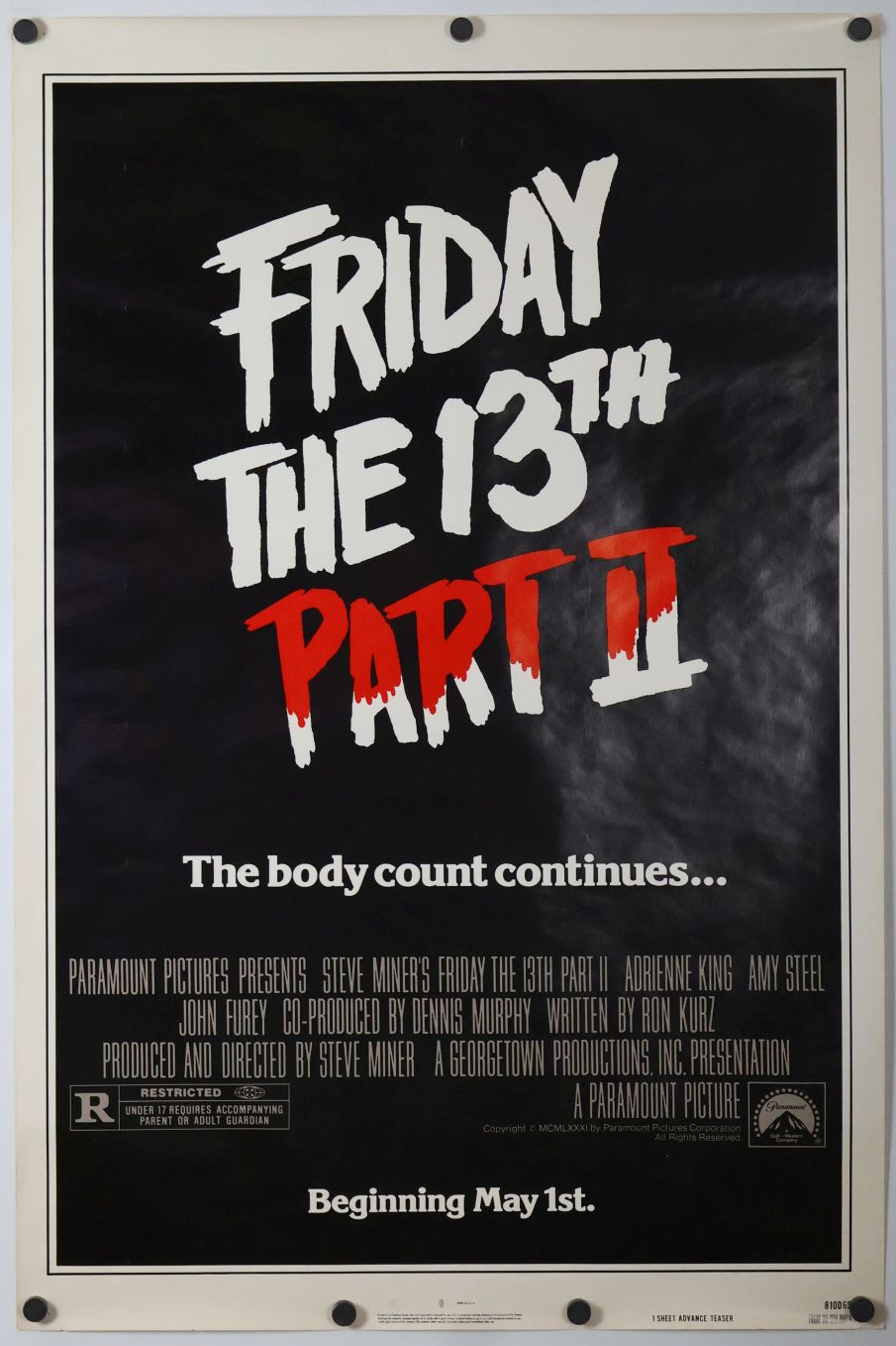 Friday the 13th Part 2 (1981) original theatrical movie poster - Advance
