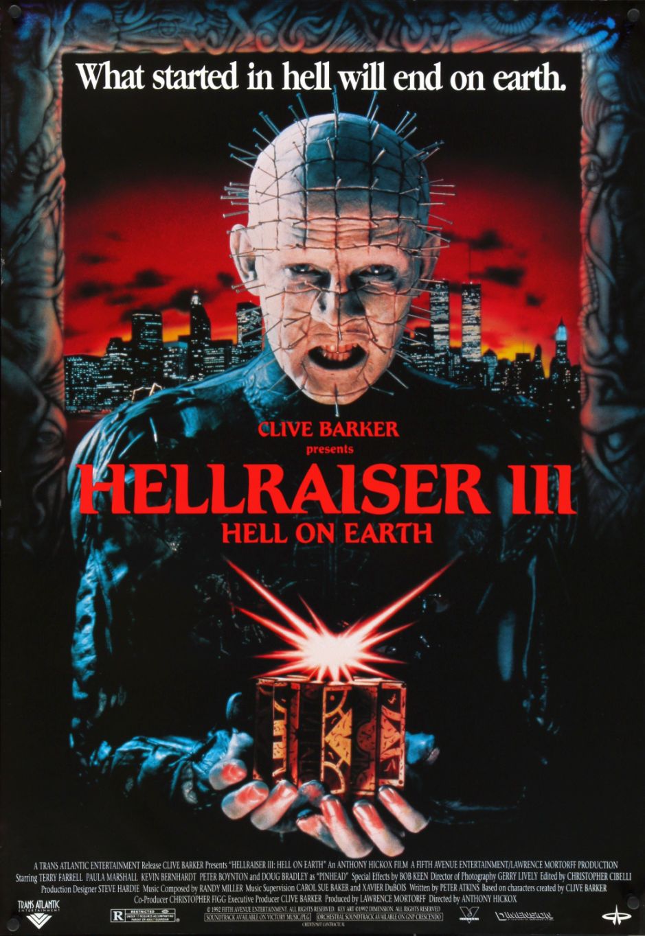 Hellraiser III: Hell on Earth (1992) original theatrical movie poster - Video