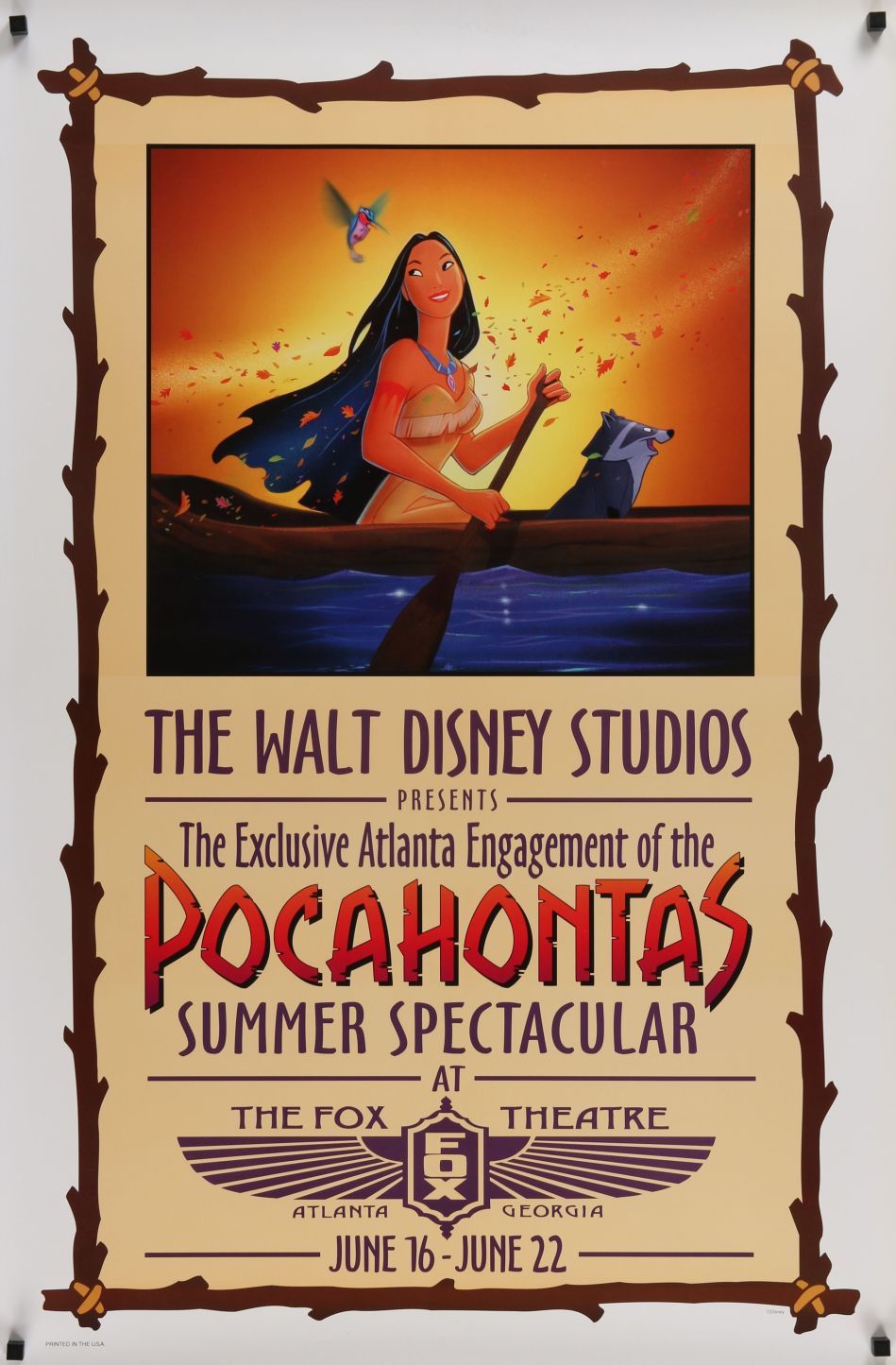 Pocahontas (1995) original theatrical movie poster - Advance Style B