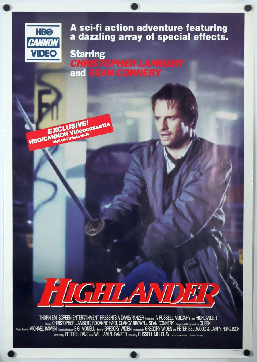 Highlander (1986) original theatrical movie poster - Video